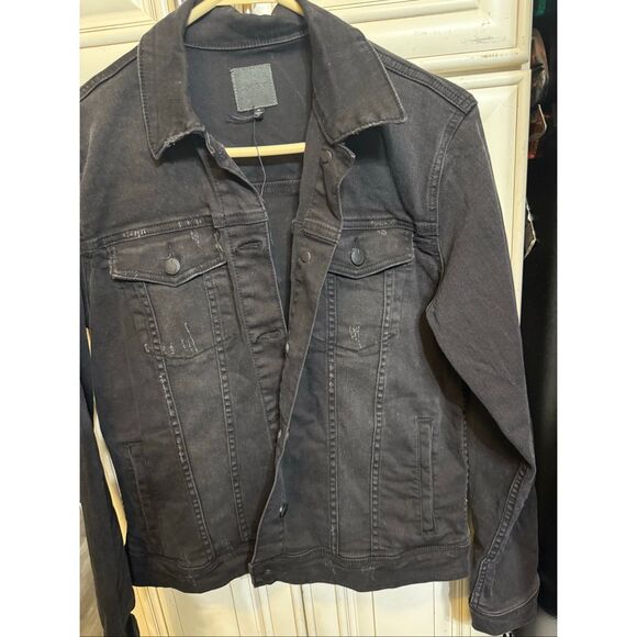 Joe's Women's Button Front Distressed Trucker Denim jacket Black Medium - Picture 2 of 11